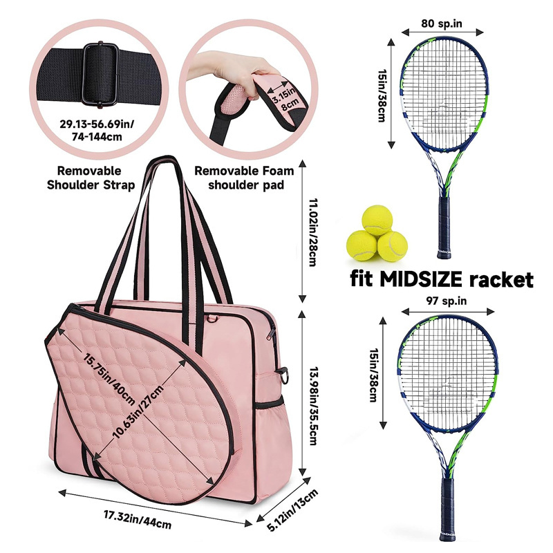 Removable Shoulder Strap Midsize Tennis Racket Large Tennis Tote Bag Water Resistant Women Ladies Tote Pickleball Bags