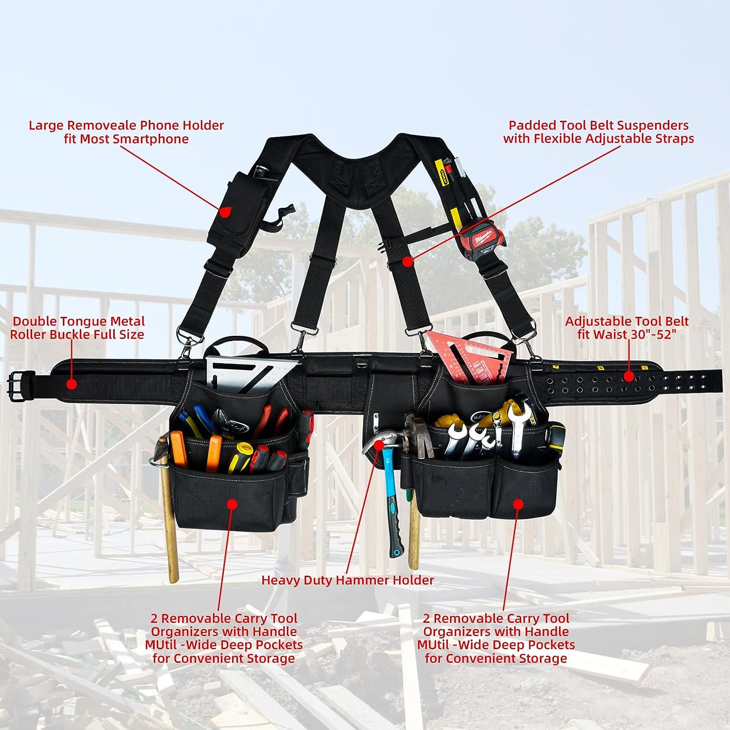 Ultra Anti-Wear Tool Belt Suspenders Tool Vest Heavy Duty Carpenter Tool Belt Waist Bag with Suspenders Strap