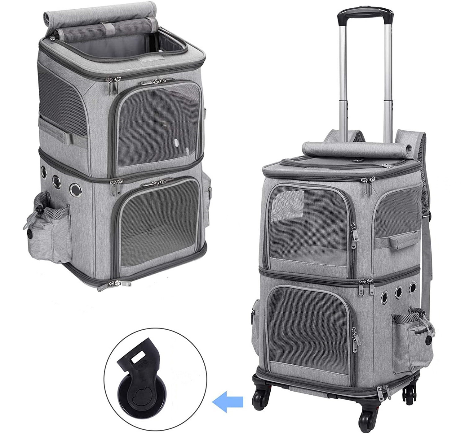 YCW OEM Easy On Go Pet Carrier Traveling Walking Hiking Rolling Carrier  For Two Cats New Design Double-Compartment Pet  Carrier