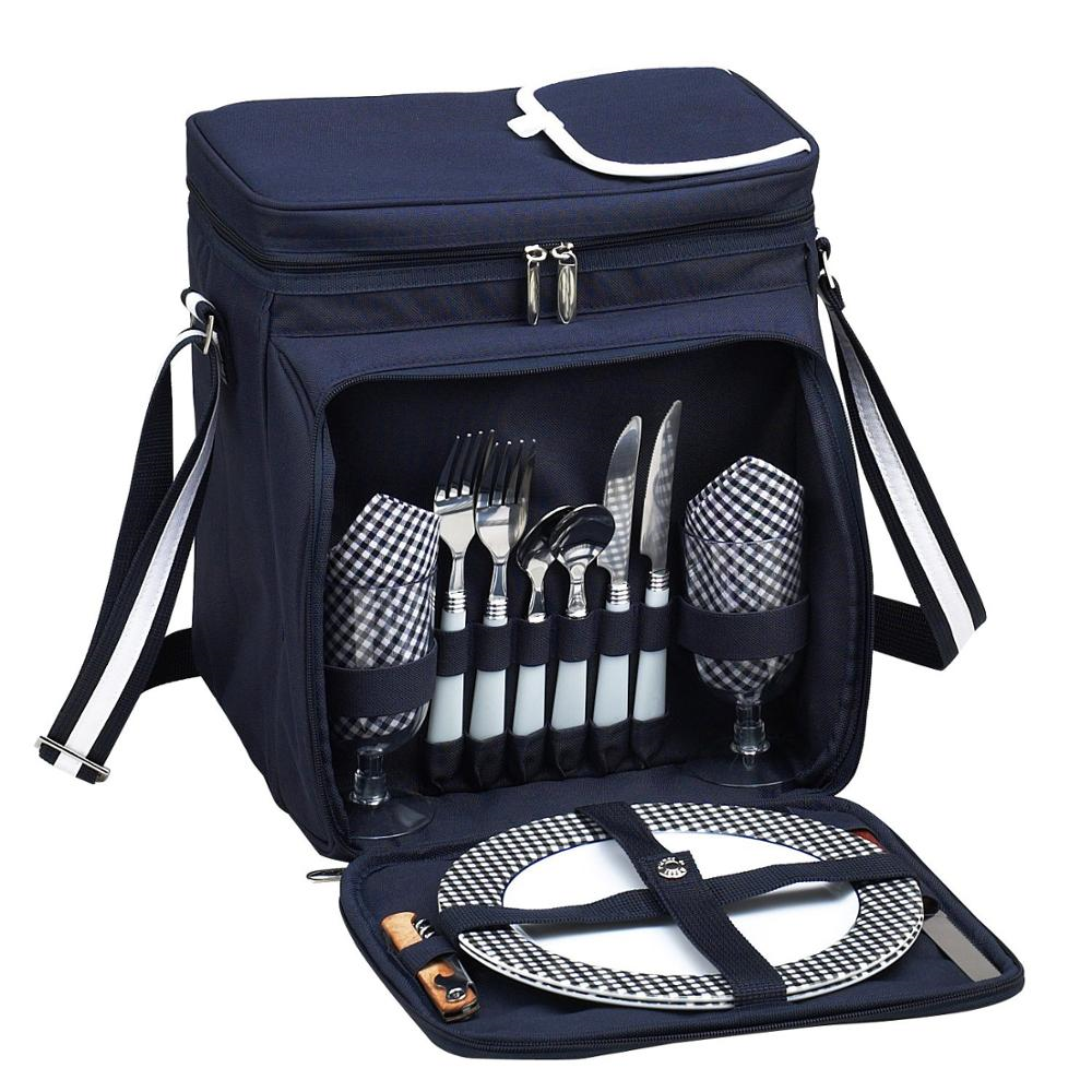 custom Portable insulated Picnic backpack Basket Set for 2 Person Picnic tote cooler  Bag