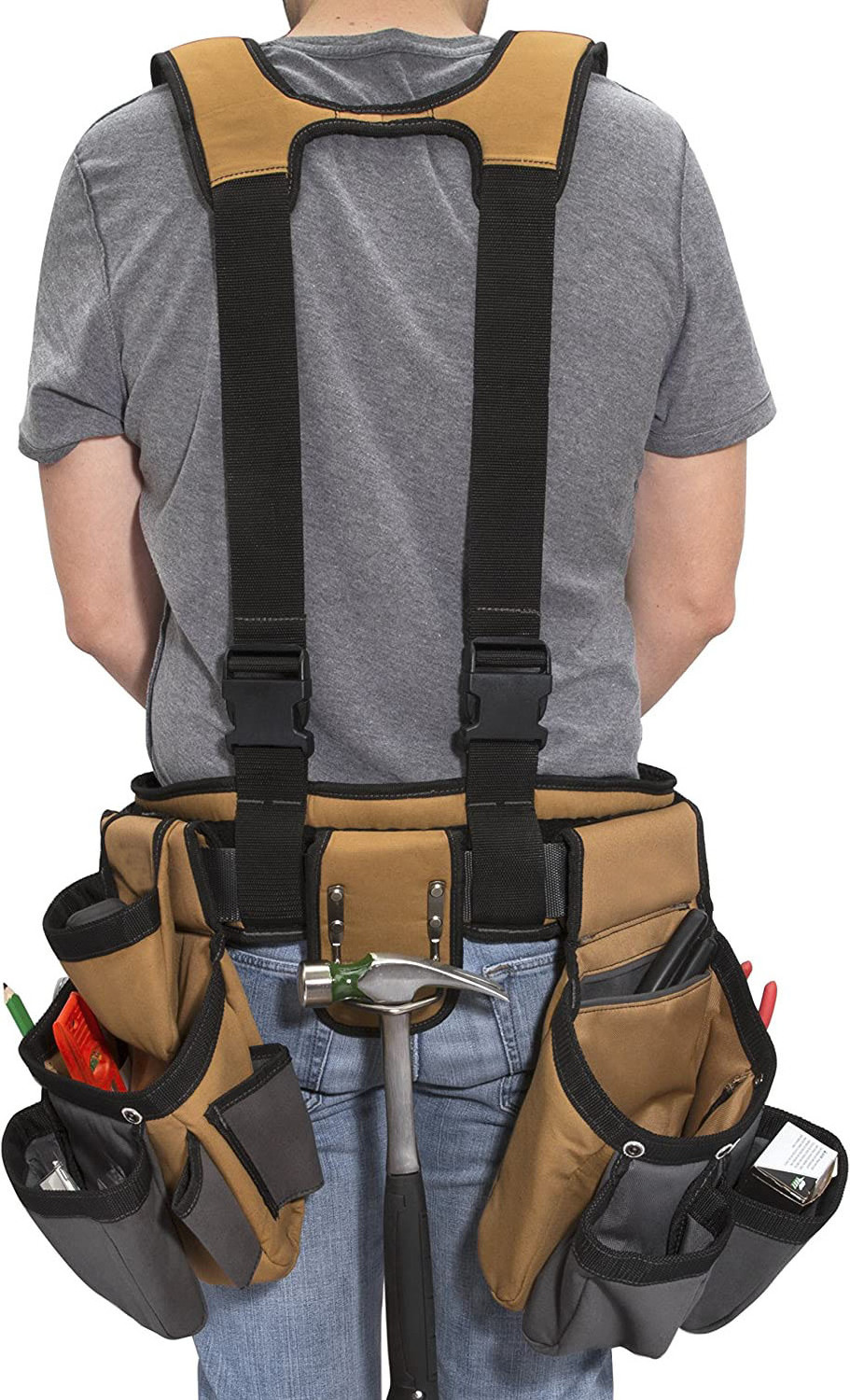 Multi-Purpose Padded Carpenter Electrician Apron Tool Belt Bag Heavy Duty Adjustable Waist Tool Belt with Suspenders