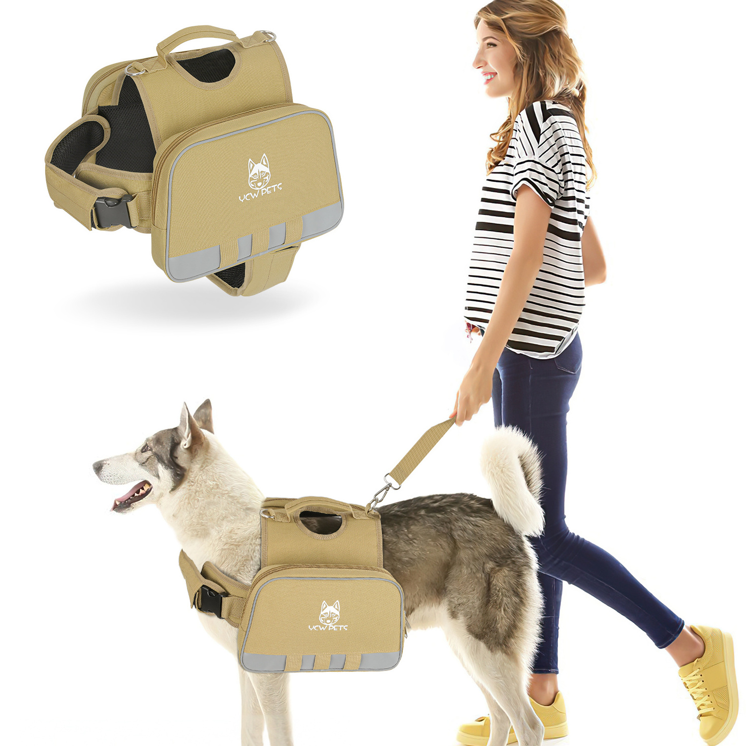 Easy Control Adjustable Dog Harness Bag Pet Training Dog Hiking Backpack Outdoor Tactical Dog Saddle Bag