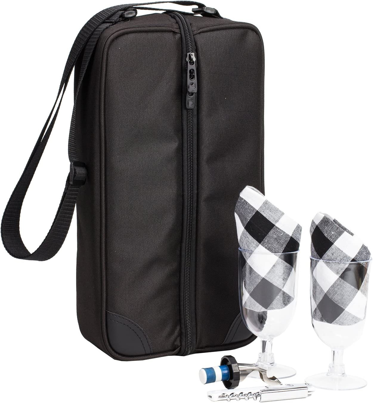 Custom Wine Tote Picnic Cooler Bag with Cooler Compartment Picnic Set Carrying Two Sets of Tableware