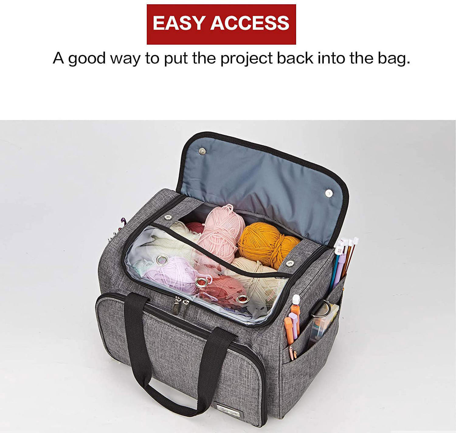 Large Capacity New Design Portable Knitting Yarn Crochet Hooks Storage Bag Wool Yarn Custom Knit Bag