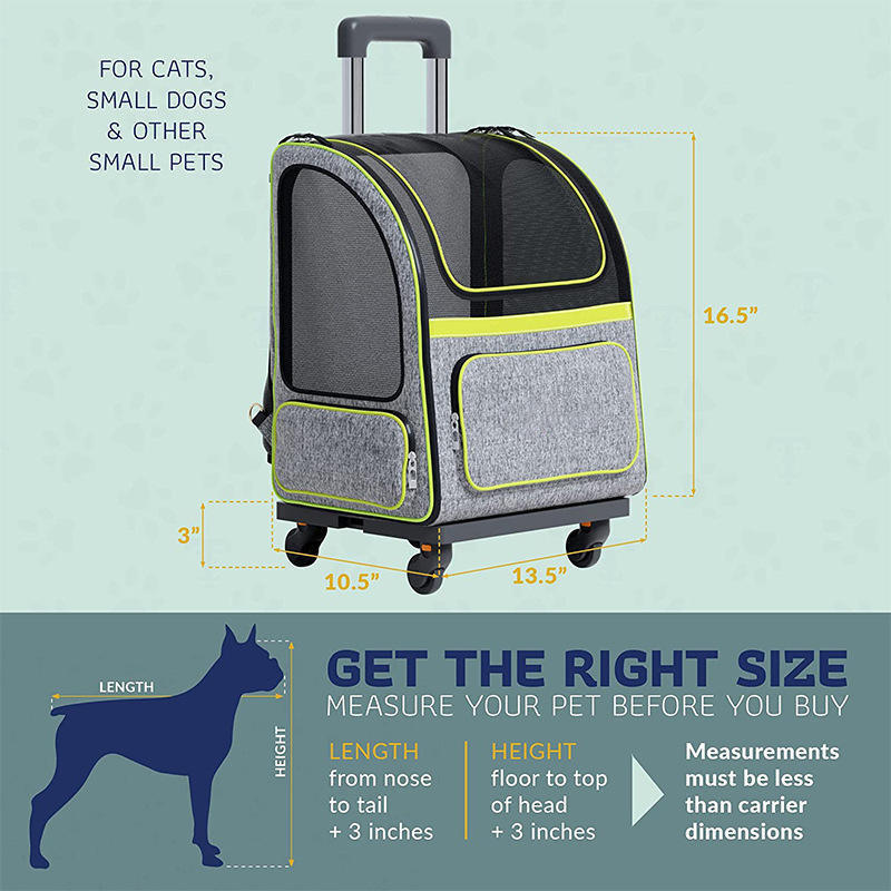 OEM Airline Approved travel trolley cat bag Rolling Dog Carrier Bag Backpack Dog Cat travel bag