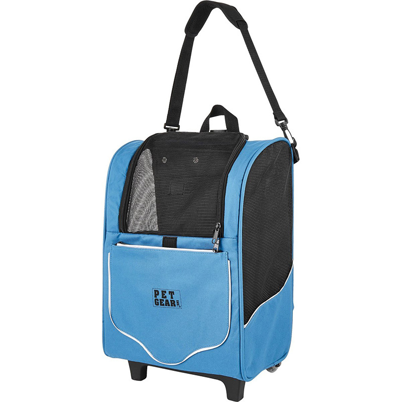 Airline Approved Custom Misty Blue Pet Sport Gear Dog & Cat Backpack With Rolling Carrier