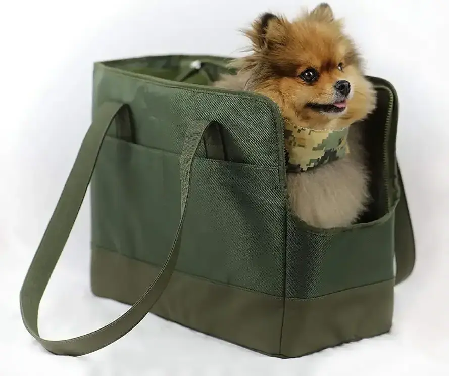 Pet Travel Tote Bag with Safety Tether Soft-Sided Carriers for Small Puppy Pet Canvas Shoulder Carrying Bag