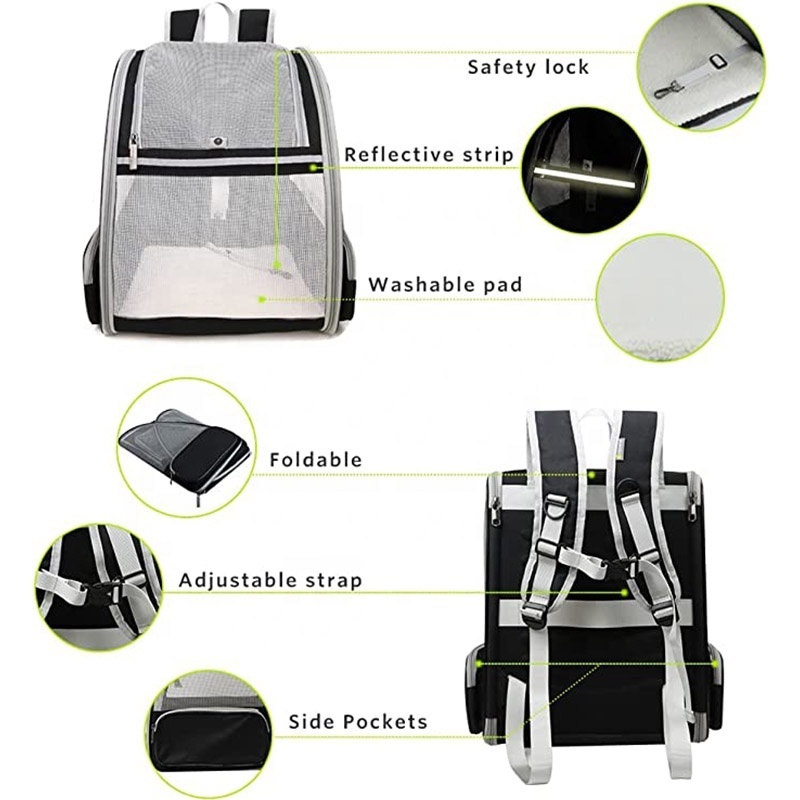 Custom Innovative Traveler Bubble Backpack Black Polyester Pet Carriers For Cats And Dogs