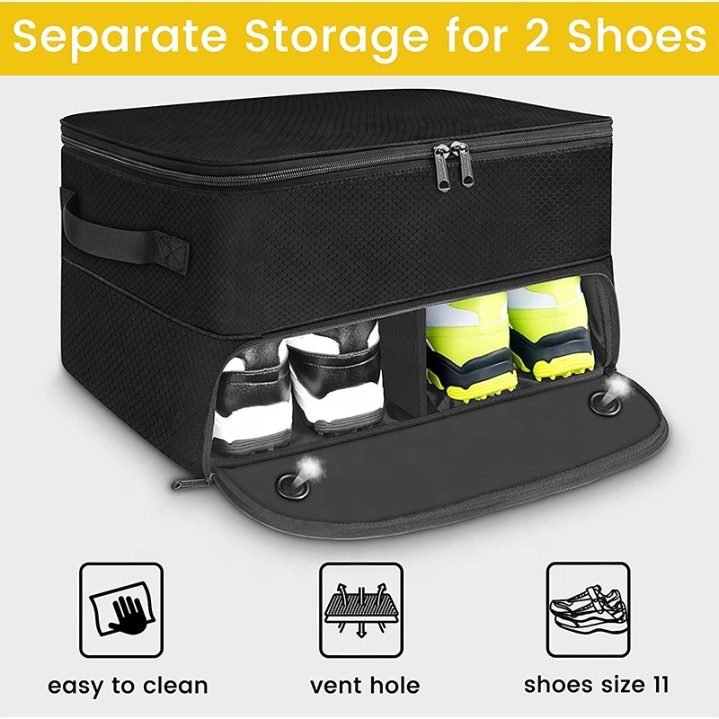 Waterproof 2-Layer Car Golf Storage Locker Golf Ball Tee Gloves Organiser Golf Trunk Organizer with Separate Shoes Compartment