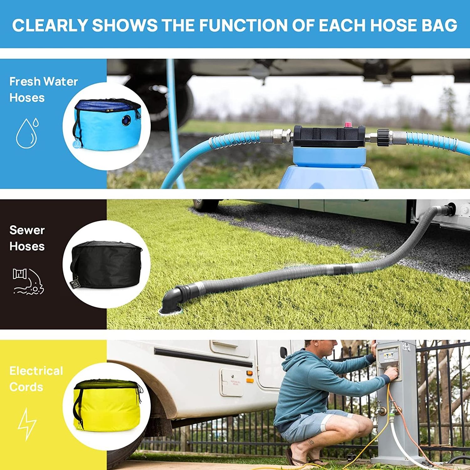 Factory wholesale camper accessories bag Water Sewer Hoses Electrical Cords Accessories RV Hose Storage Bag