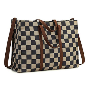 Wholesale Work Laptop Shipping Handbag Tote Bag Custom Super Large Canvas Vintage Checkered Tote Bag For Women