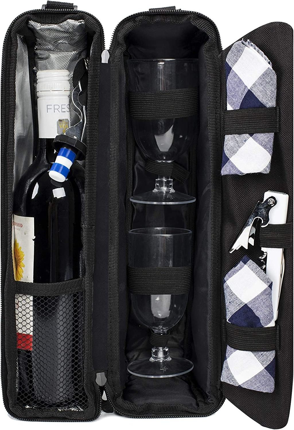 Custom Wine Tote Picnic Cooler Bag with Cooler Compartment Picnic Set Carrying Two Sets of Tableware