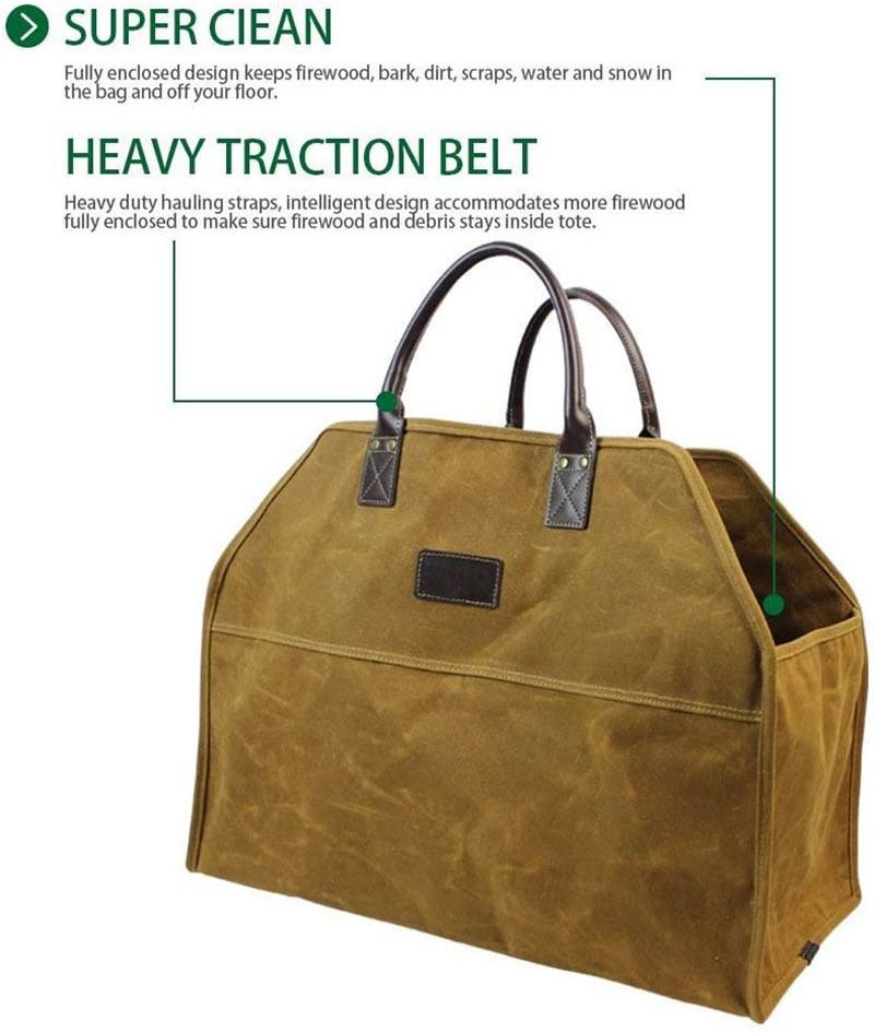 Factory Hot Durable Firewood Holder Heavy Duty Wax Canvas Log Carrier Tote bag