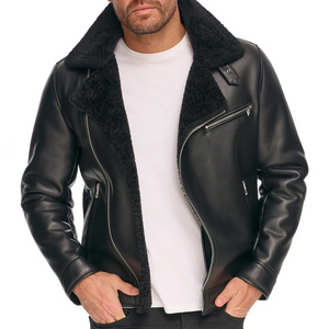 Men's Leather Jacket Turn Down Fur collar and Zipper Decoration black color High Quality Motorcycle Windbreaker safety jackets