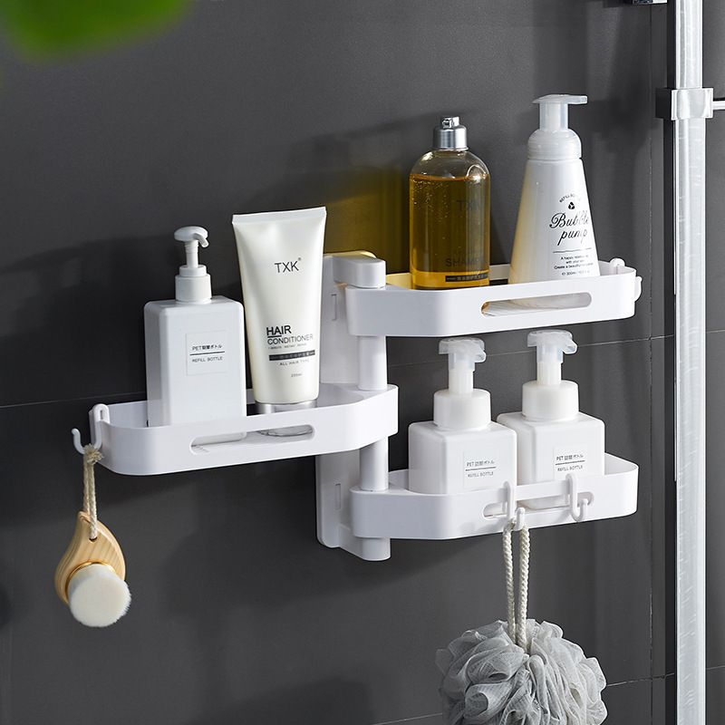 Shower Shelf White Bathroom Plastic no Drilling Multifunction Organizer Storage Shelves with Strong Suction Cup