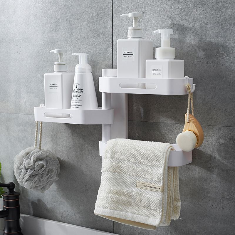 Shower Shelf White Bathroom Plastic no Drilling Multifunction Organizer Storage Shelves with Strong Suction Cup