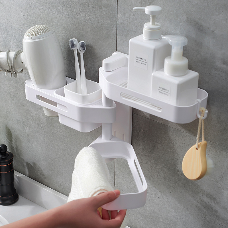 Shower Shelf White Bathroom Plastic no Drilling Multifunction Organizer Storage Shelves with Strong Suction Cup