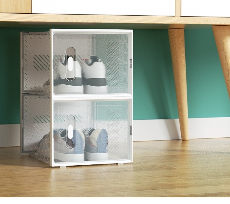 Hot Sell Plastic Clear Sneaker Drop Front Shoe Box Organizer Transparent Shoe Storage.