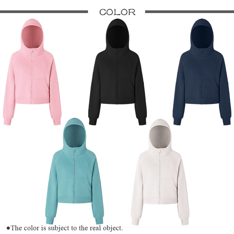 Polyester cotton Women Plus Size Full Zip Up Jacket  Sports Clothing Hoodie Side Pockets Thumb Hole Design Ladies Hoodies