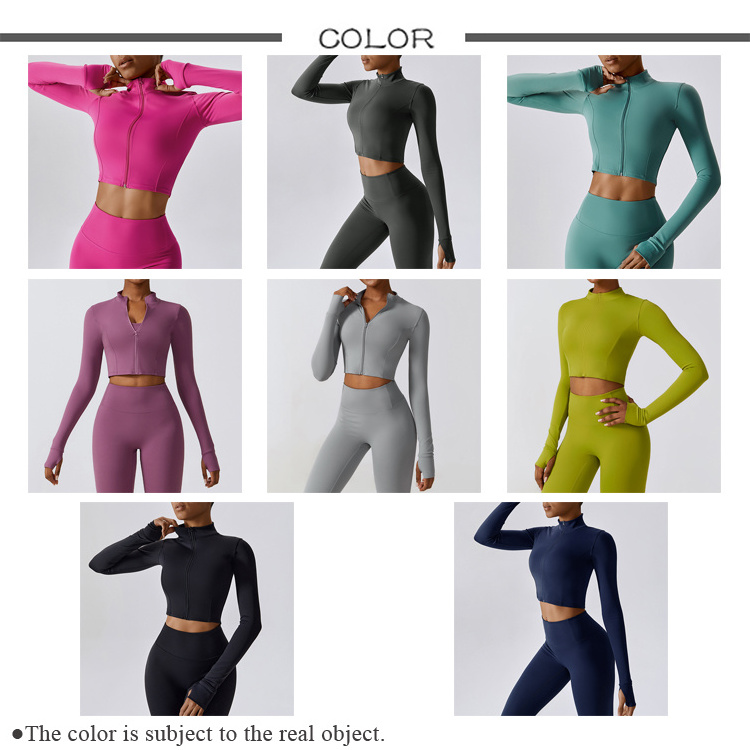 Women Fit Tight Lightweight Stand-Up Collar Fitness Sports Top Zipper Thumb Hole Design Women's Workout Yoga Jackets Long Sleeve