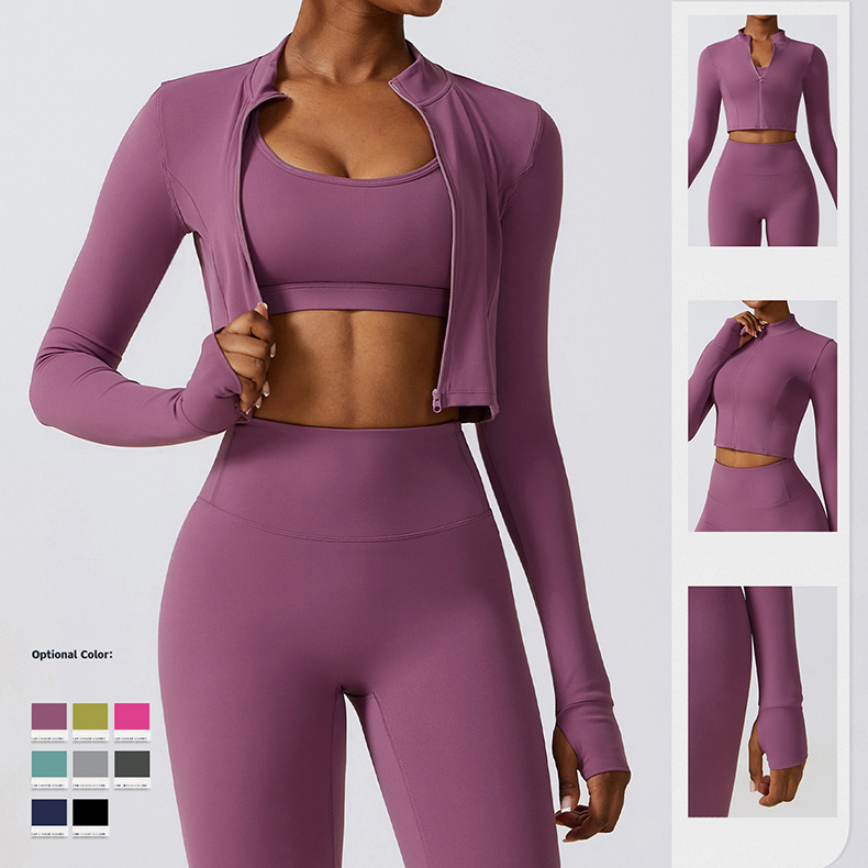 Women Fit Tight Lightweight Stand-Up Collar Fitness Sports Top Zipper Thumb Hole Design Women's Workout Yoga Jackets Long Sleeve