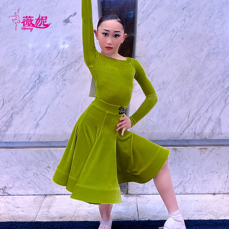 Vennystyle New Latin Dance Costume Women Adult Performance Competition Dress Long Sleeve Chacha Samba latin dance dress girls