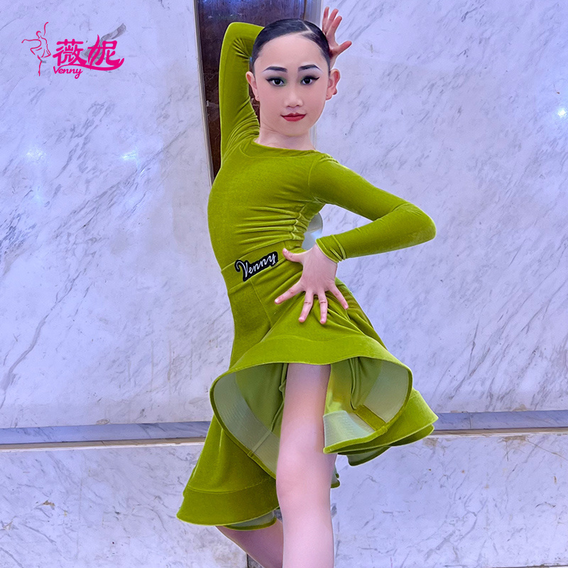 Vennystyle New Latin Dance Costume Women Adult Performance Competition Dress Long Sleeve Chacha Samba latin dance dress girls