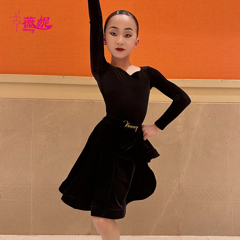 Vennystyle High Quality Long Sleeve Ice Figure Latin Dance Dress for Women & Girls Performance Wear Costume latin dance dress