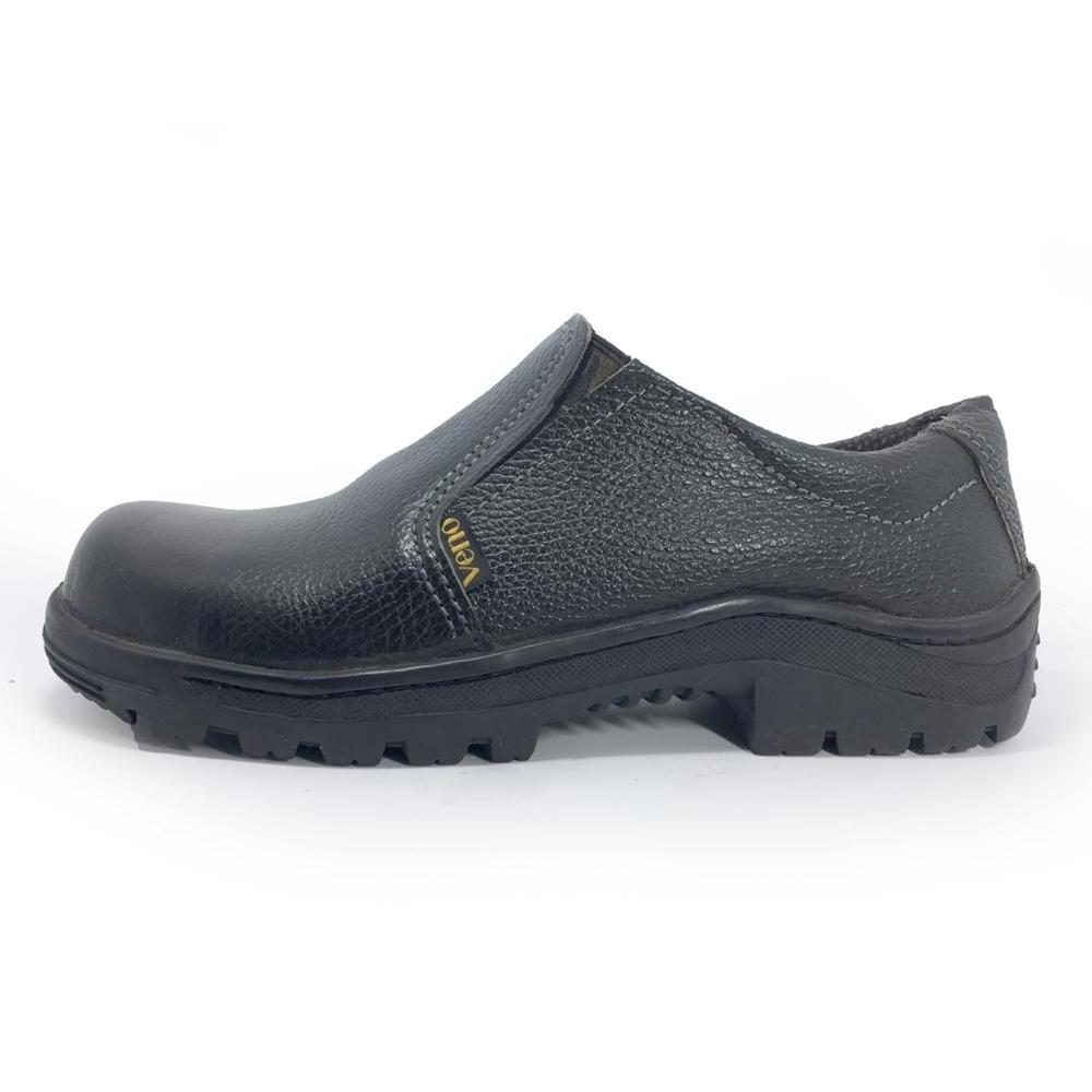 Men Wear-Resistant Breathable Rubber Safety Boots Shoes Black Leather Slip-On Shoe With Steel Toe CP220