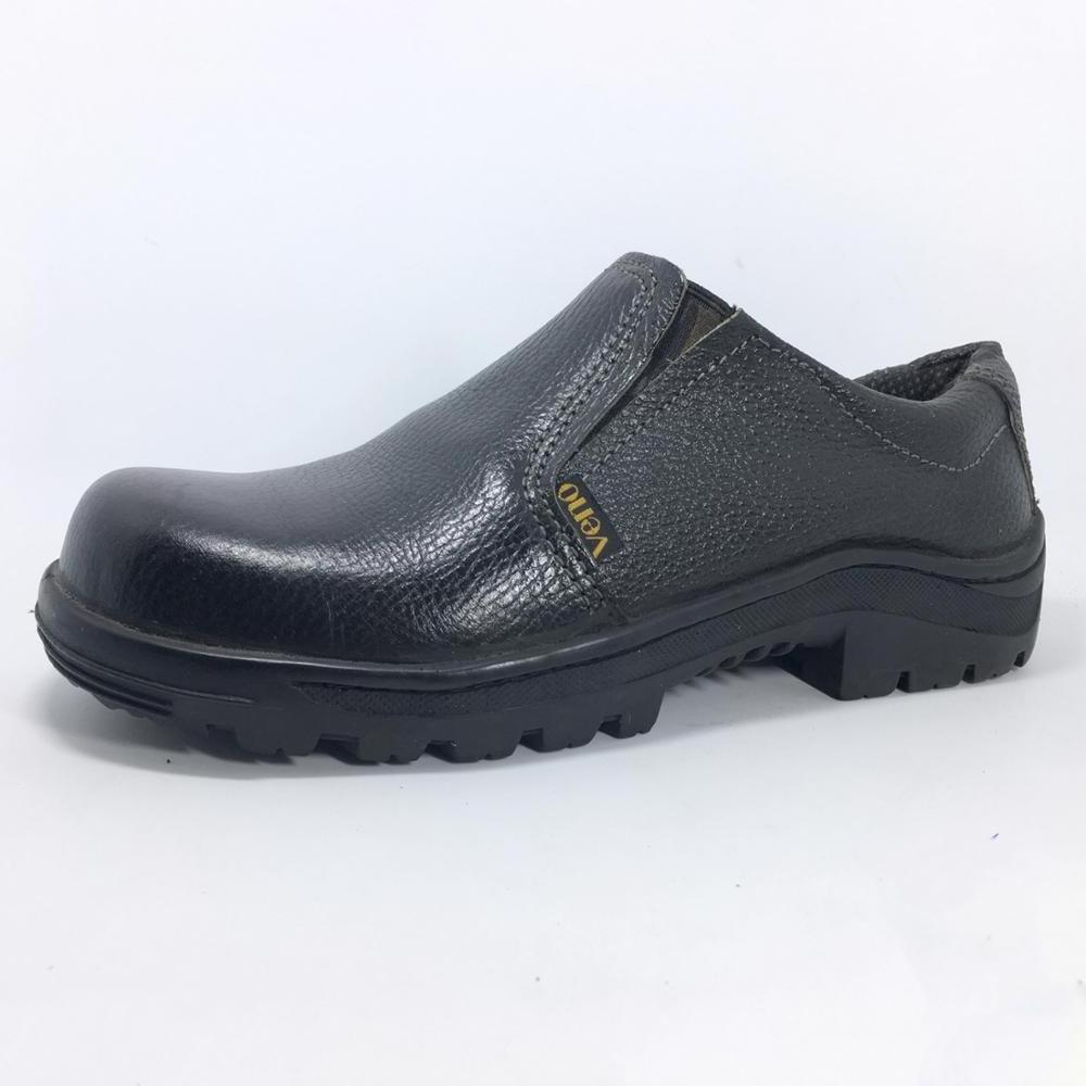 Men Wear-Resistant Breathable Rubber Safety Boots Shoes Black Leather Slip-On Shoe With Steel Toe CP220