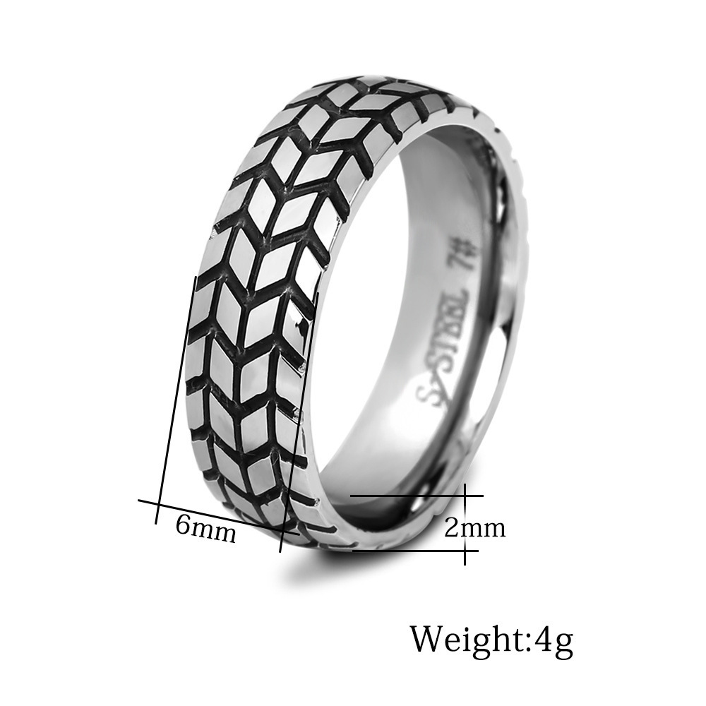 Personalized Simple 6MM 18K Gold Black Stainless Steel Mechanic Sports Car Racer Wide Tread Tire Band Ring