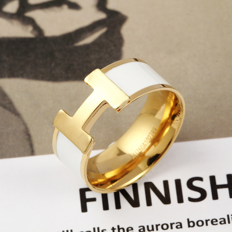 New Rose Gold H Letter Rings Stainless Steel 18K Gold Letter Jump Ring Popular Unique Women Rings