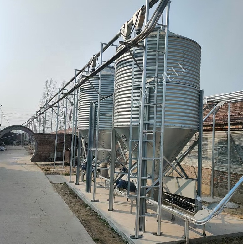 Small Size Feed Silos Galvanized Hopper Bottom Chicken Feed Storage Bins chicken house farm feeding farm silos for sale