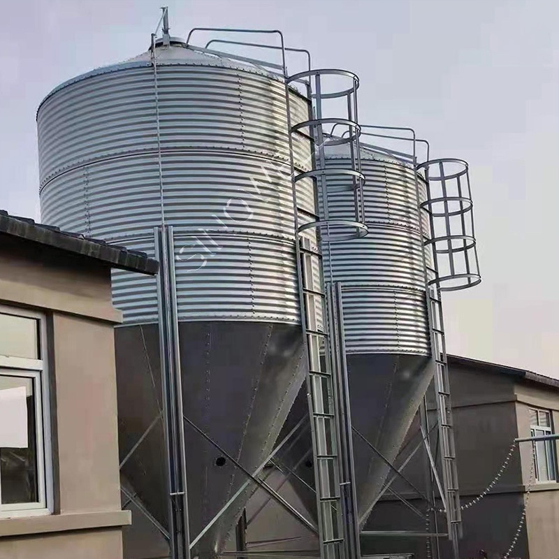 Small Size Feed Silos Galvanized Hopper Bottom Chicken Feed Storage Bins chicken house farm feeding farm silos for sale