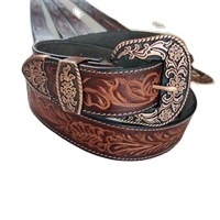 Deluxe Hand Tooled Leather Belt  Brown  Black Amish Handmade Basket Weave Antique Solid Brass Buckle  Western Belt