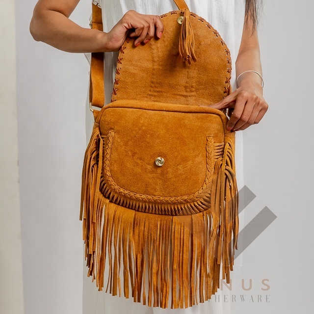 Fashion vintage Shoulder Bag leather messenger bag women Crossbody Bags with tassel Cowhide purse with fringe Cross Body Leather