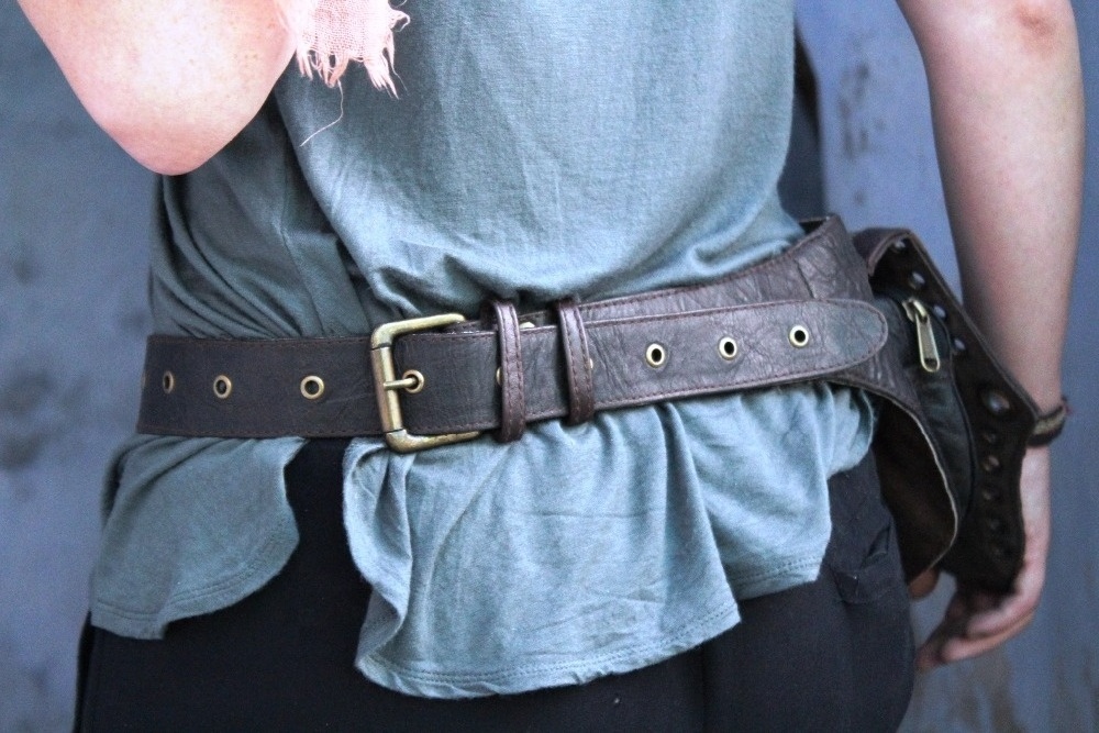 women wide waist band leather waist pocket leather belt