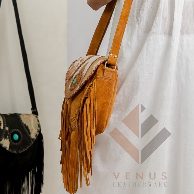 Fashion vintage Shoulder Bag leather messenger bag women Crossbody Bags with tassel Cowhide purse with fringe Cross Body Leather