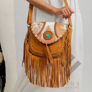 Fashion vintage Shoulder Bag leather messenger bag women Crossbody Bags with tassel Cowhide purse with fringe Cross Body Leather