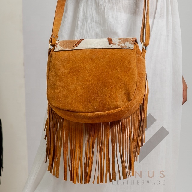 Fashion vintage Shoulder Bag leather messenger bag women Crossbody Bags with tassel Cowhide purse with fringe Cross Body Leather