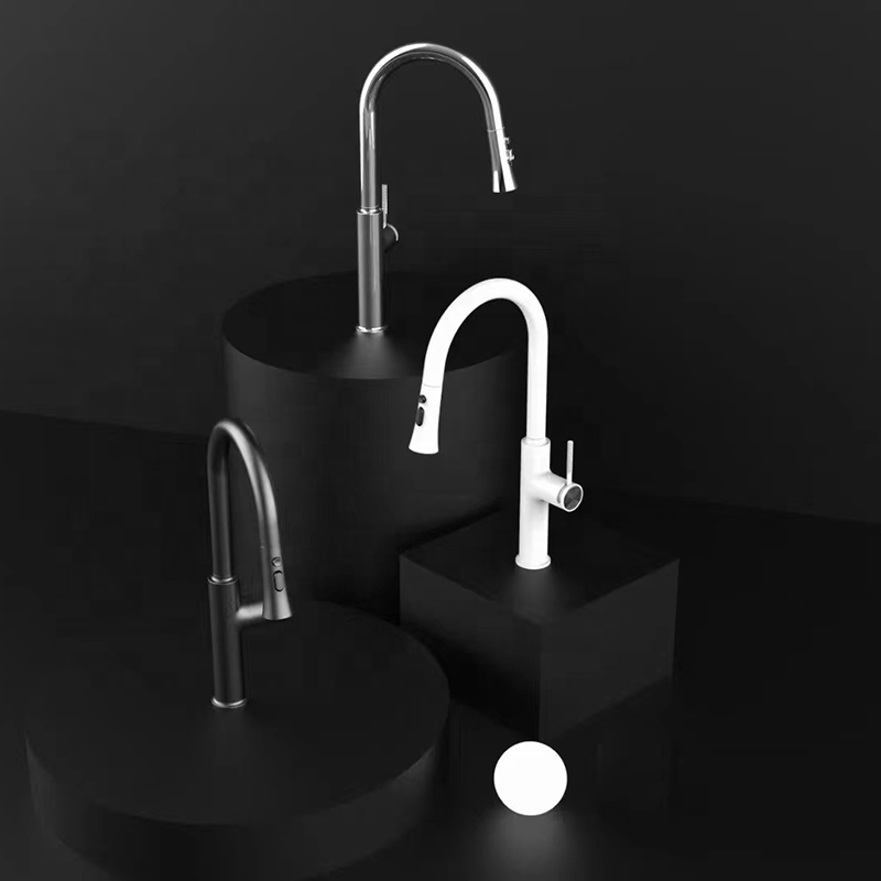 Gun Gray Rainfall Kitchen Sink Faucet Pull Out Four Water Outlet Modes Cold And Hot Can Rotate Kitchen Faucet