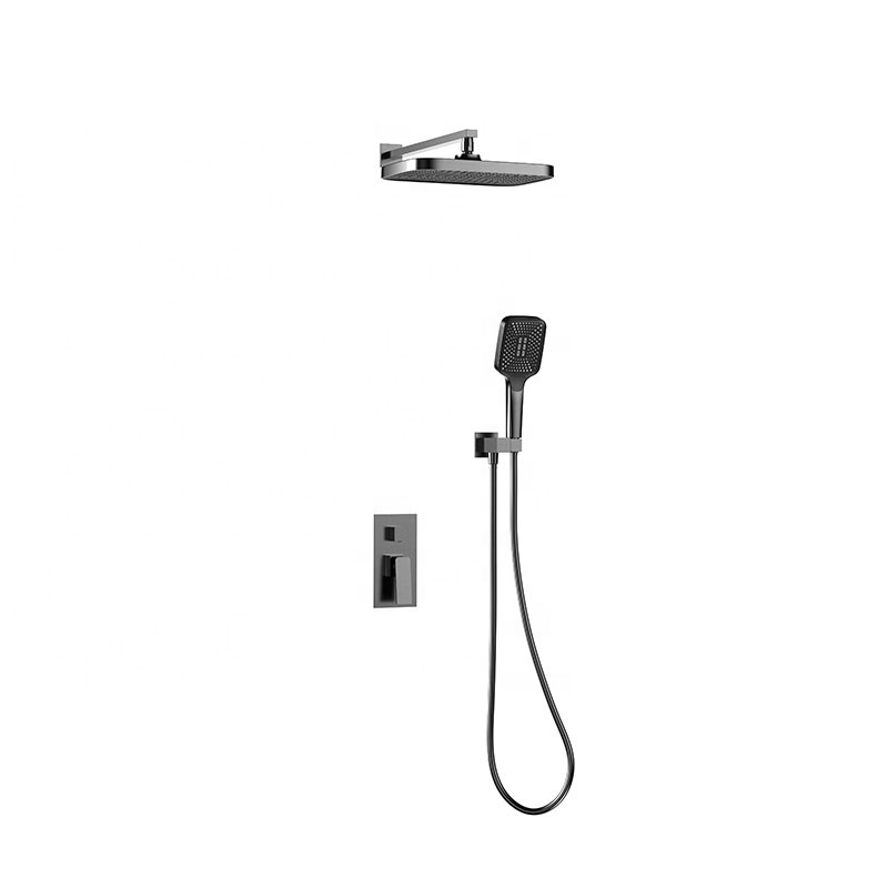 Modern 12 Inch Ceiling Rain Shower System Flush-Mounted Shower Set Black with Rain Shower Head Stainless Steel 30X30 cm Square