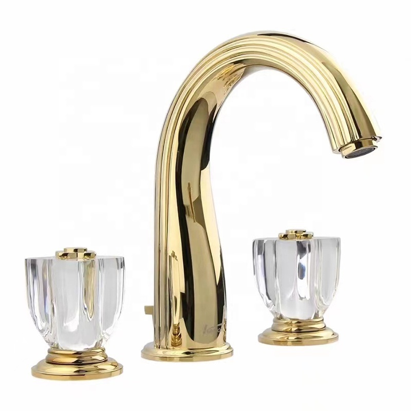 factory direct Deck mounted 3 hole bathroom basin faucet mixer brushed gold brass faucets 2 handle bathroom sink faucet