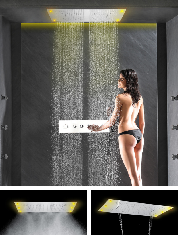 factory Luxury 4 Way Diverter Ceiling Mount Rainfall Shower System with Body Jets Button Touch Thermostatic Bathroom Shower Set