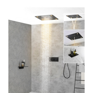 factory Luxury 4 Way Diverter Ceiling Mount Rainfall Shower System with Body Jets Button Touch Thermostatic Bathroom Shower Set