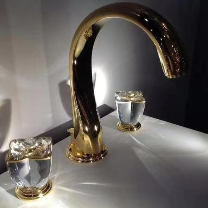 factory Luxury UPC Bathroom Faucet 8 inches Widespread Basin Mixer Faucet Two Handles Gold Hot and Cold Mixer griferia torneira