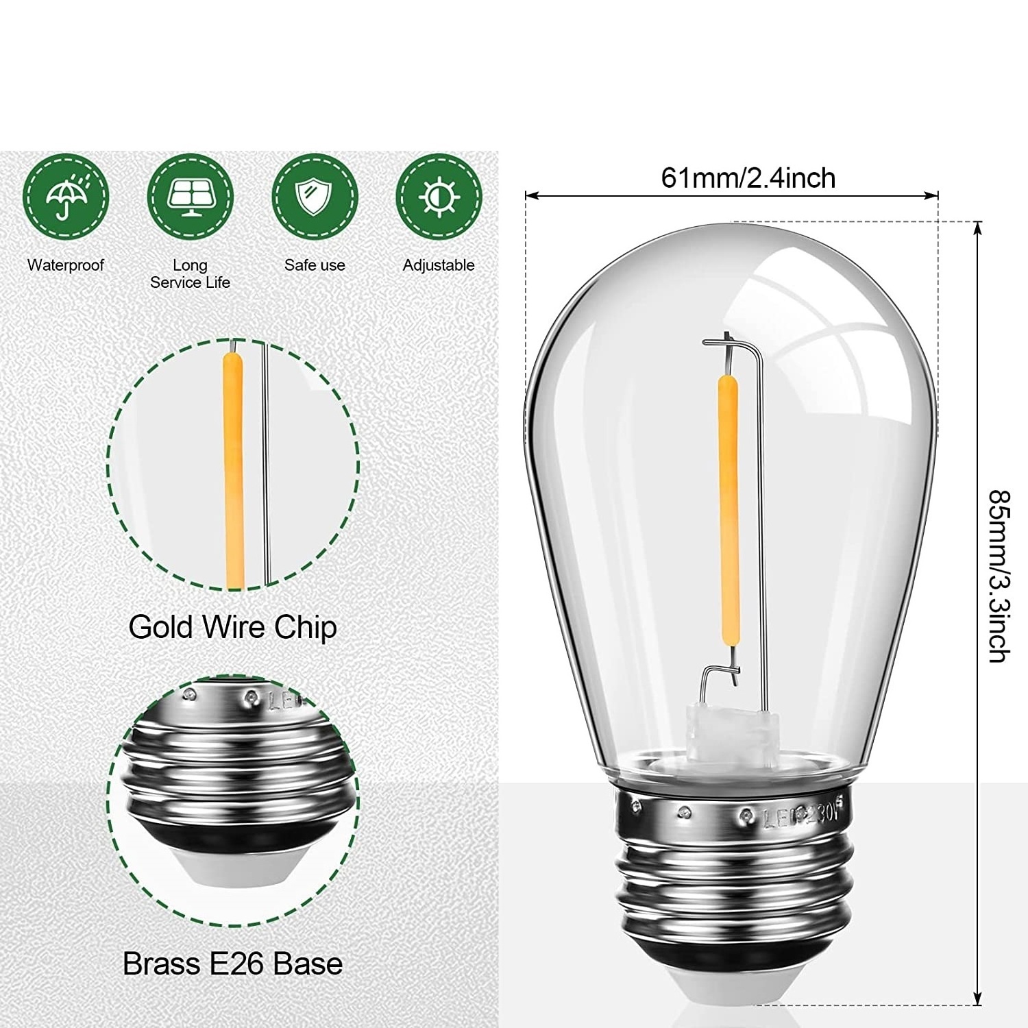 E26/E27  S14 LED Light Bulb Plastic Shell Shatterproof  Lights  Bulb  Warm White Replacement Bulb For String Lights