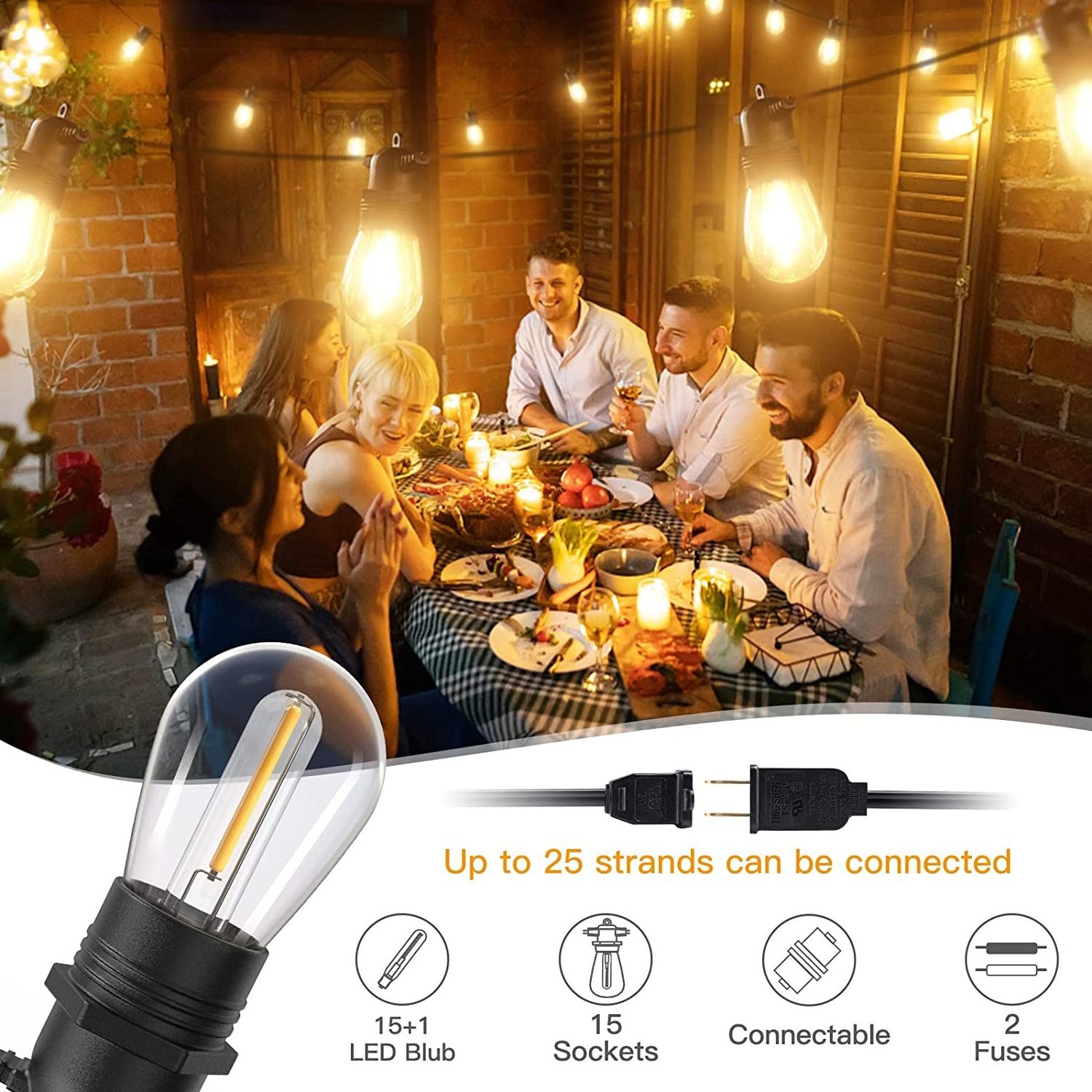 Eco friendly  S14 Solar Outdoor In Holiday Lighting Garden Powered String Lights With Bulbs Led Edison 15m 15bulbs