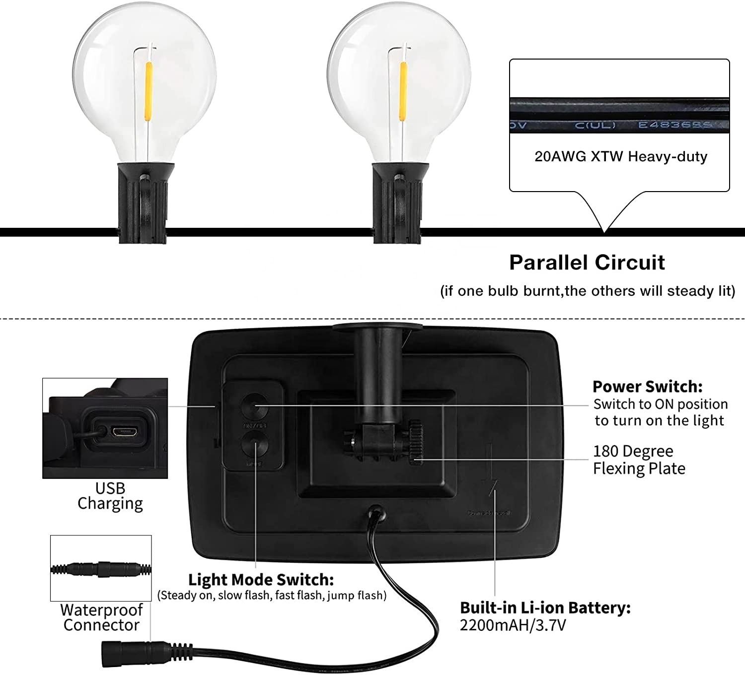 Solar Light Outdoors Street Garland Bulbs String Lights  E12 G40 Plastic Bulb Outdoor LED Solar Lamp For Garden