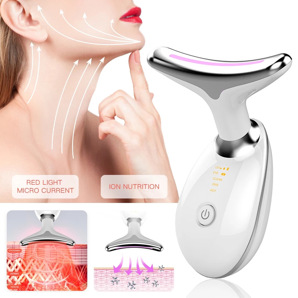 EMS 7 Color LED Home Use Beauty Reduce Facial Massager Heating Face Neck Firming Lifting Massager